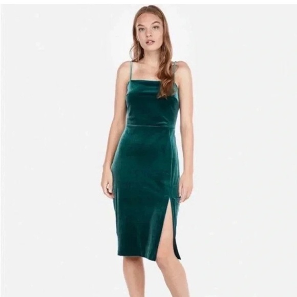 Express Velour Green Sheath Midi Dress with Slit - Picture 1 of 11